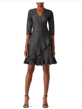 Leota Tatiana Faux Wrap Ruffle Dress in Charcoal Gray Sz XS